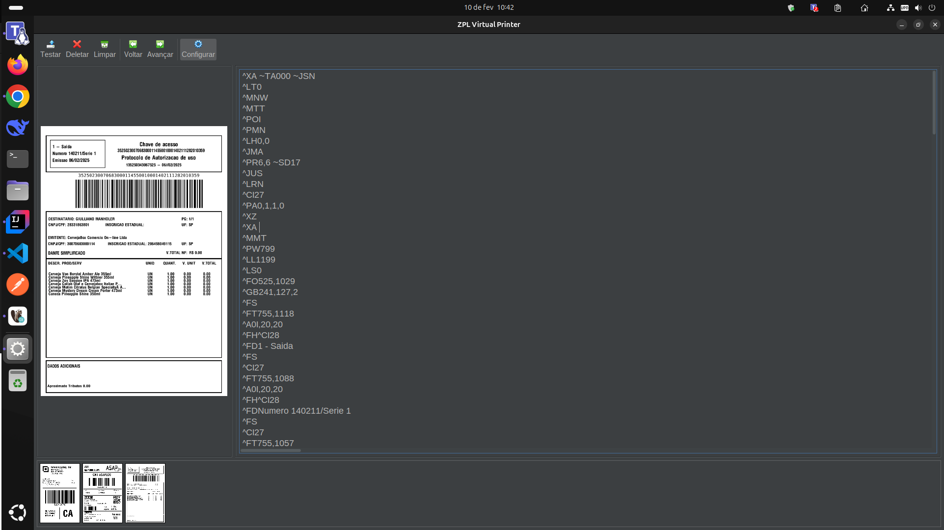 Impressora virtual de ZPL